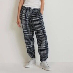Everlane Blue White Plaid Linen Pull On Barrel Pants Womens Medium